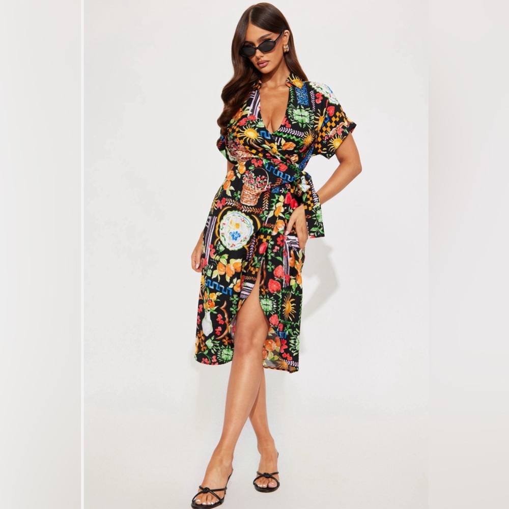 Colorful Floral Wrap Dress
